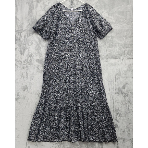 Old Navy Dresses & Skirts - Old Navy Dress Womens XL Black White Floral-Print Puff-Sleeve All-Day Maxi Swing